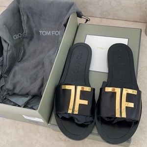 Tom Ford black with gold logo sandals